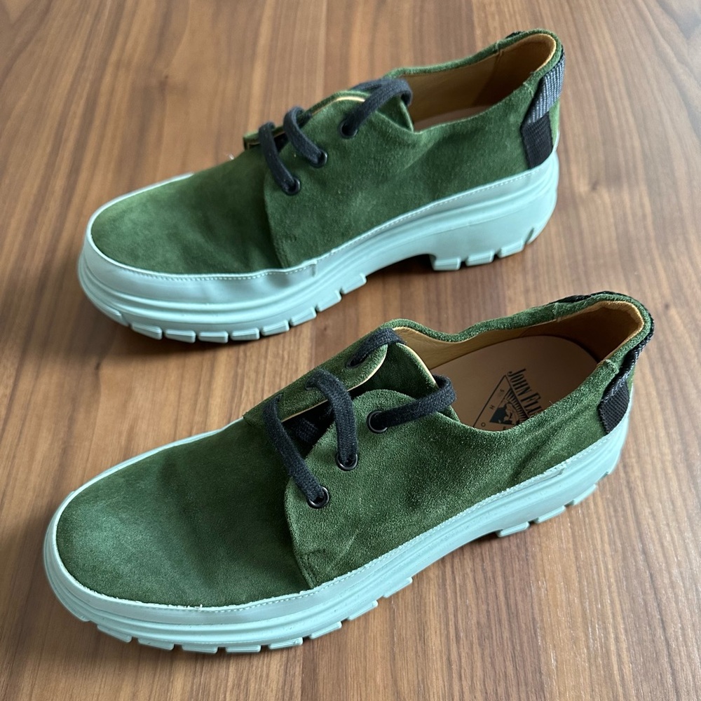 John Fluevog Green Suede with Teal Sole Sneakers